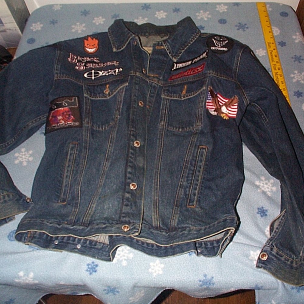 Denim Jean jacket with band patches Metallica OZZY Black Sabbath Linkin Park